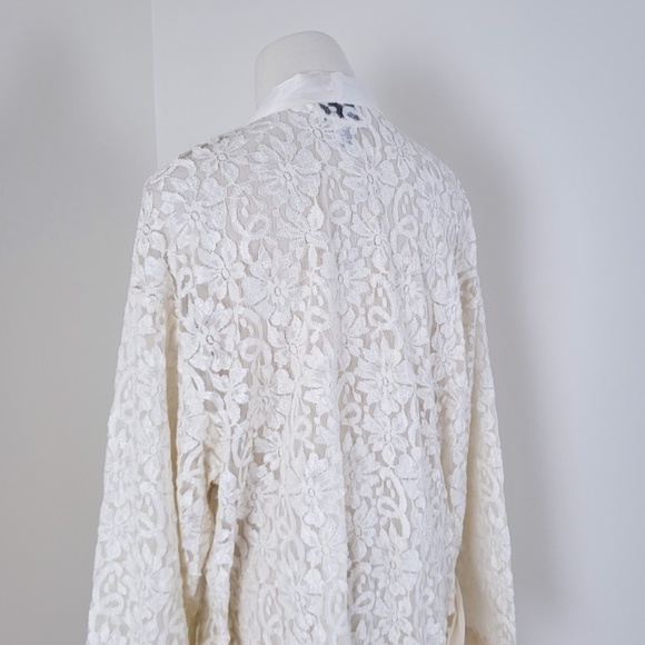 Vintage Lace Robe Bell Sleeve Long belted peignoir satin angel kimono duster - Picture 10 of 17